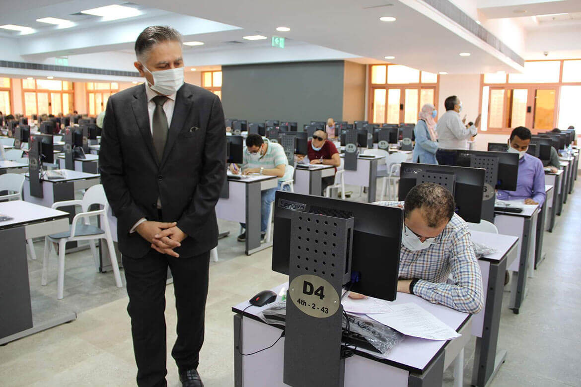 Prof. Dr. Osama Mansour, Vice Dean of the Faculty of Medicine, inspects the postgraduate examination committees amid strict precautionary measures