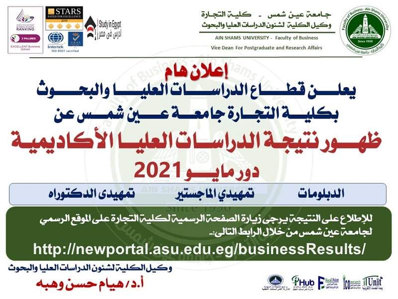 نتائج برامج الدراسات العليا لتجارة عين شمس إلكترونيًا على الموقع الرسمي لجامعة عين شمس