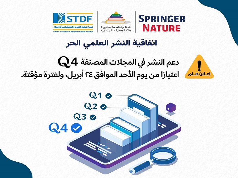 Q4 إعتباراً من الأحد ٢٤ ابريل ولفترة مؤقتة... دعم النشر في المجلات المصنفة